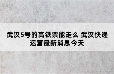 武汉5号的高铁票能走么 武汉快递运营最新消息今天